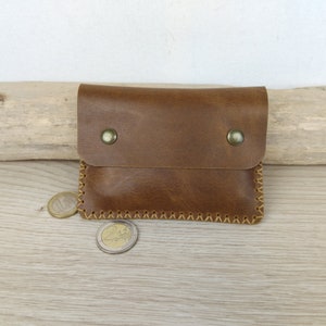 Porte-monnaie homme en cuir marron effet vieilli / porte-monnaie minimaliste à pressions / porte-monnaie de poche en cuir / cuir cousu main.
