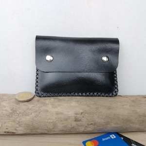 billetera de cuero negro para hombre / billetera de bolsillo a presión / billetera minimalista / billetera artesanal.