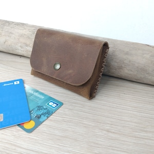 porte-cartes en cuir marron vieilli / portefeuille minimaliste pour homme / petit porte monnaie / cadeau pour homme / cuir cousu main.