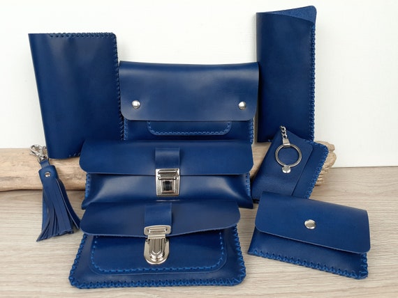 Leder Handtasche Portemonnaie Verschluss Blaue Ledergeldbörse Mit