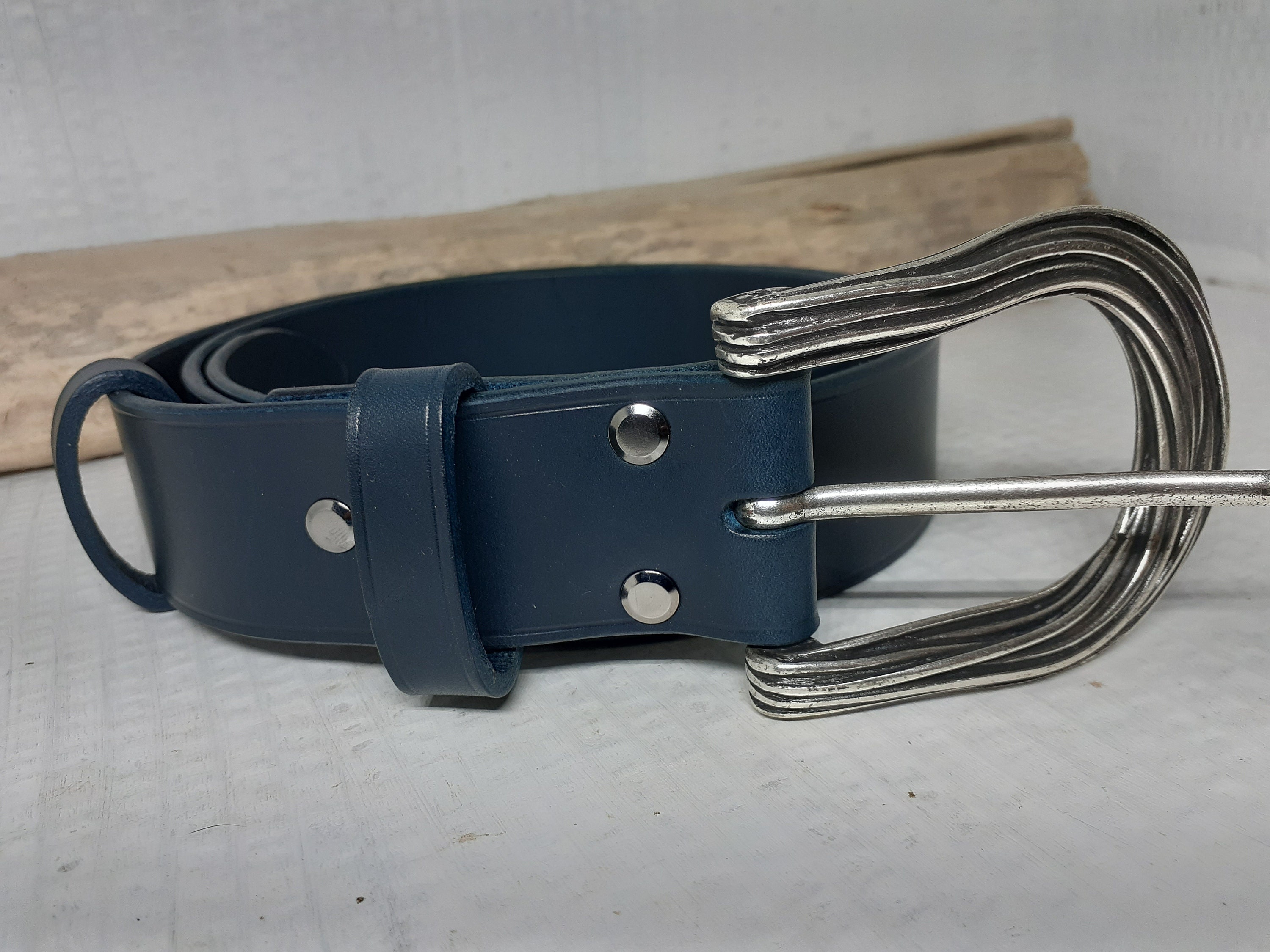 Women's belt wide 4 cm navy blue leather with draped Etsy