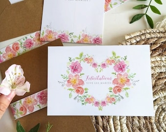 Carte félicitations fleurs, carte félicitations aquarelle, carte de voeux
