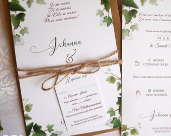 Faire part mariage champêtre, faire part mariage aquarelle, faire part mariage forêt, faire part mariage nature