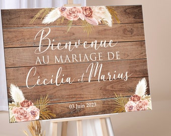 Panneau bienvenue pour mariage, panneau imitation bois mariage, différentes tailles