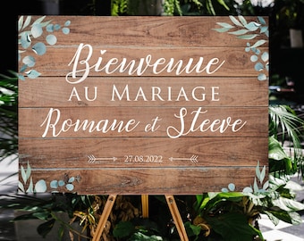 Panneau bienvenue pour mariage, panneau imitation bois mariage, différentes tailles