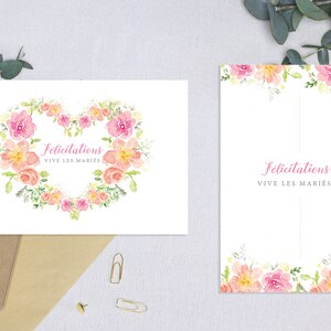 Carte félicitations fleurs, carte félicitations aquarelle, carte de voeux image 2