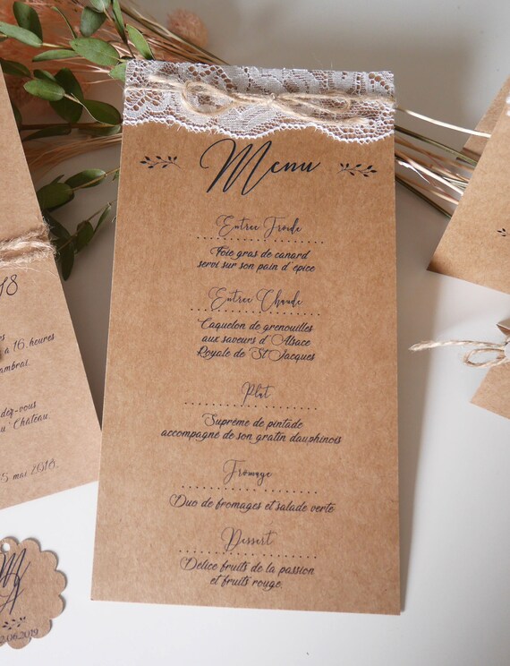 Country Wedding Menu Kraft Menu Etsy