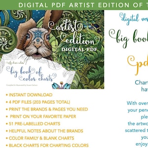 Gran Libro de Cartas de Color - ¡Versión digital! 4 PDF, tablas de lápices de colores, muestras, marcadores, carta de colores en blanco, muestrario, coloración para adultos