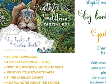 Big Book of Color Charts - Digital version! 4 PDFs, colored pencil charts, swatch, markers, blank colour chart, swatching, adult coloring