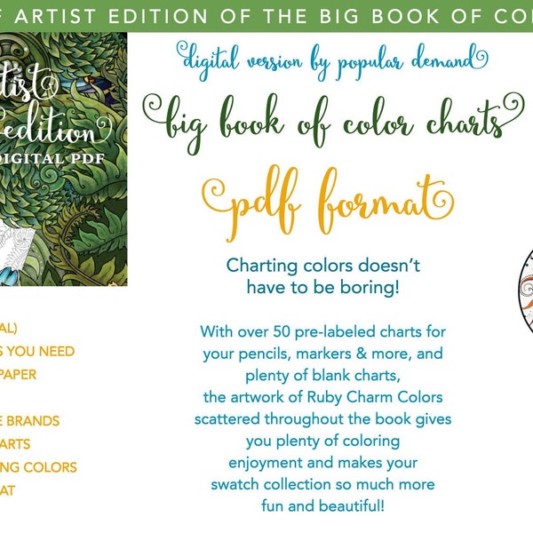 Big Book of Color Charts - Digital version! 4 PDFs, colored pencil charts, swatch, markers, blank colour chart, swatching, adult coloring