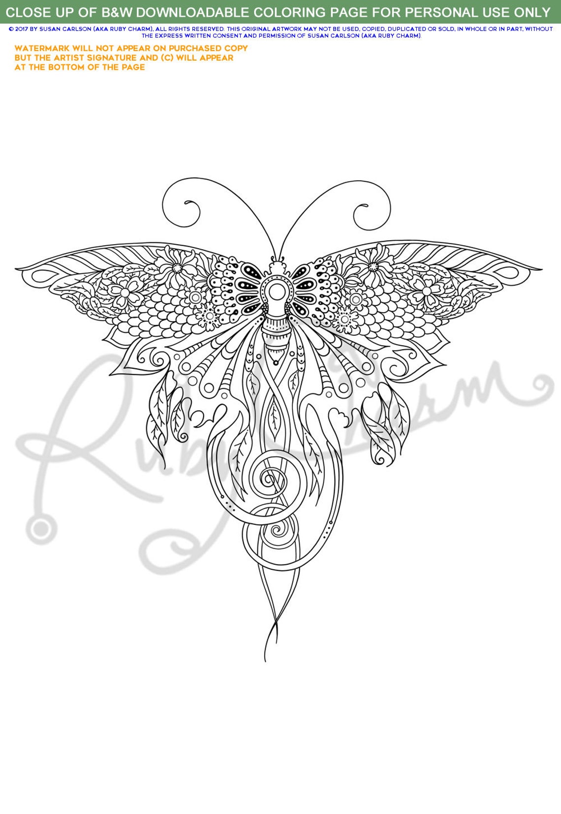 BUTTERFLIES Download Print Adult Coloring Page, Ruby Charm ...