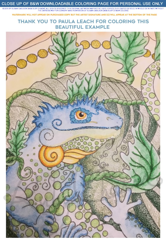 Nacho the Crestie by Ruby Charm Colors: Downloadable, printable PDF coloring page, adult colouring, gecko, lizard, nature