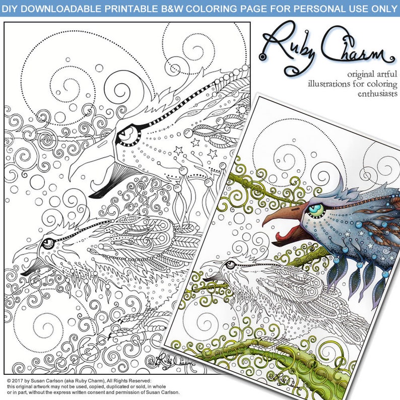 RAVENS Downloadable Printable Adult Coloring PDF Page Ruby - Etsy