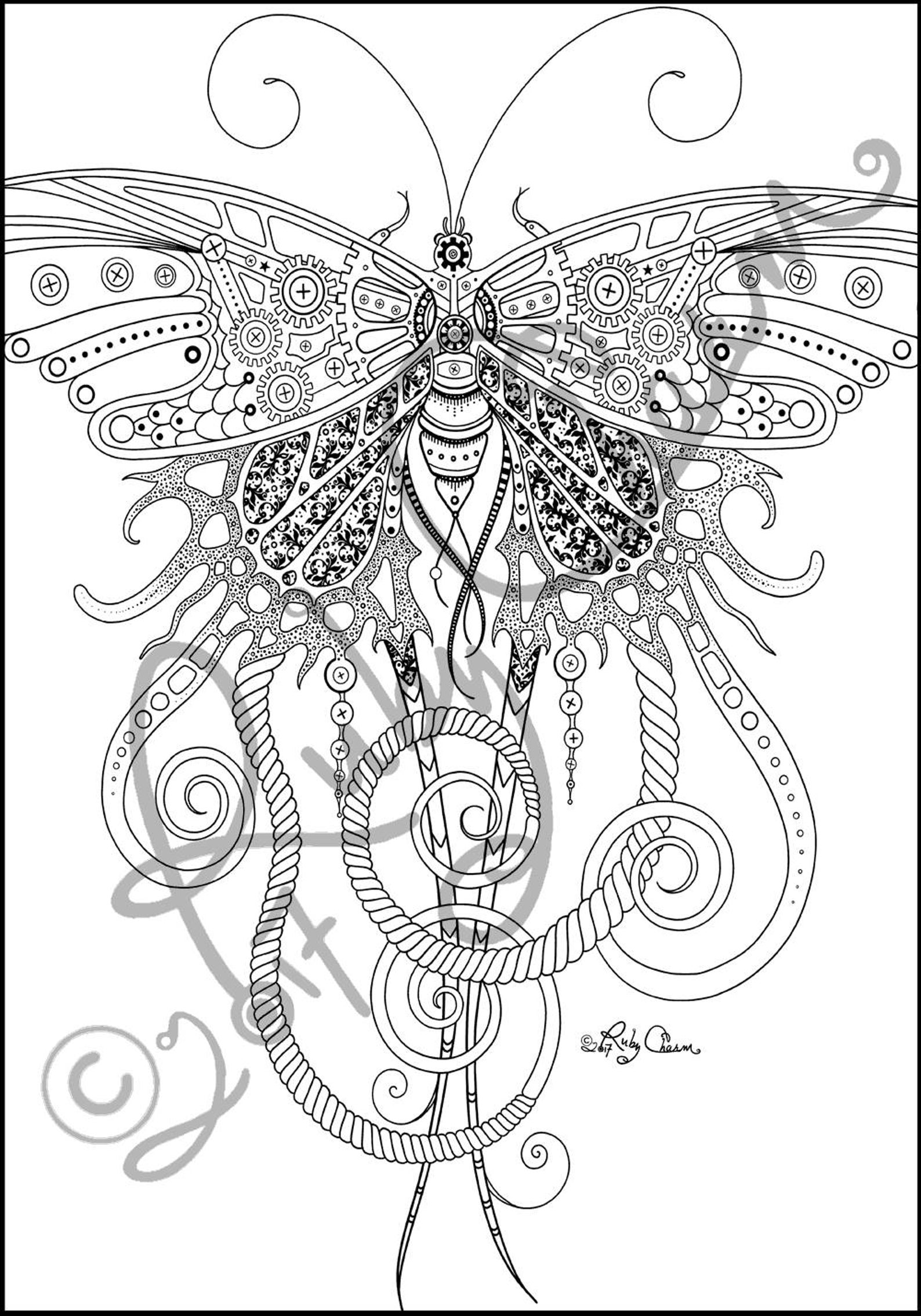 BUTTERFLY Downloadable Printable Adult Coloring Page, Ruby Charm Artful ...