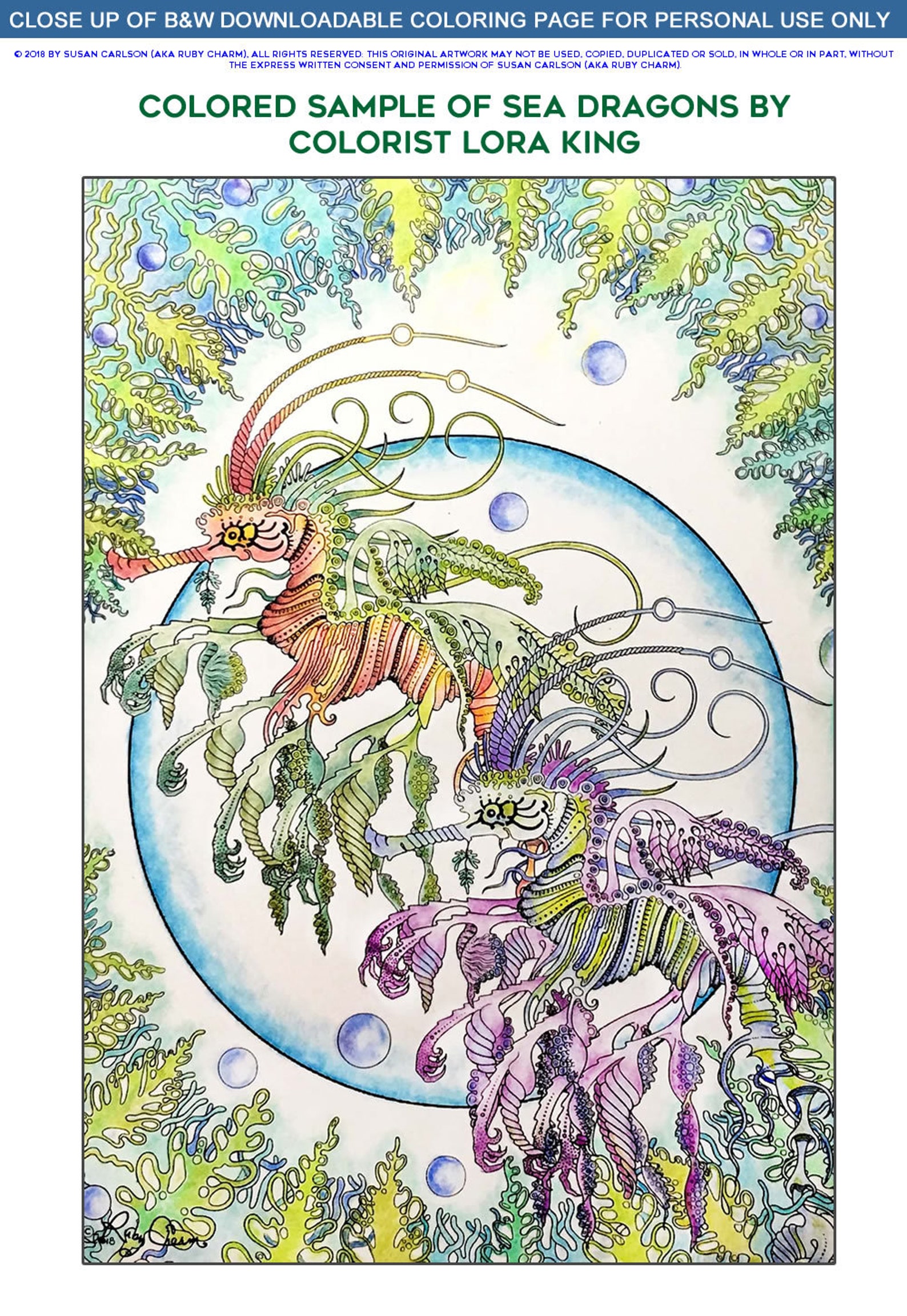 PDF Sea Dragons by Rubycharmcolors: Instant Downloadable Printable ...