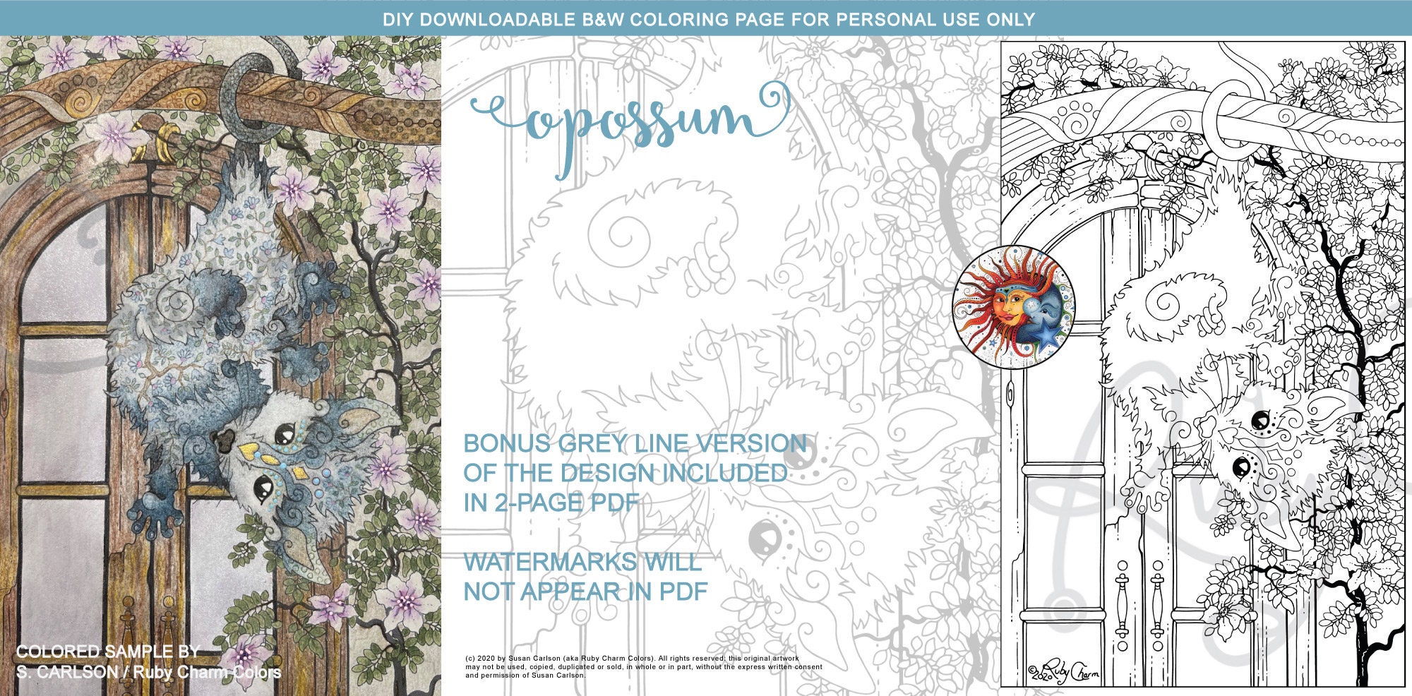 Opossum: Downloadable Printable PDF Coloring Page by Ruby - Etsy Canada