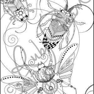 INSECTS BUNDLE: download, print, and color cicadas, beetles and a highly detailed luna moth, adult coloring, colouring page image 5