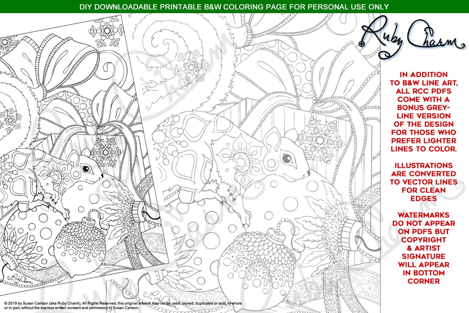 Christmas HOLIDAY Squirrel Downloadable PDF: Print and Color - Etsy