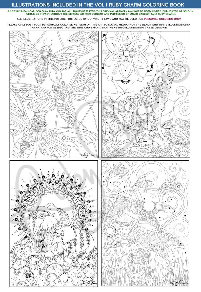 Downloadable Printable PDF COLORING BOOK: Ruby Charm 25 artful | Etsy