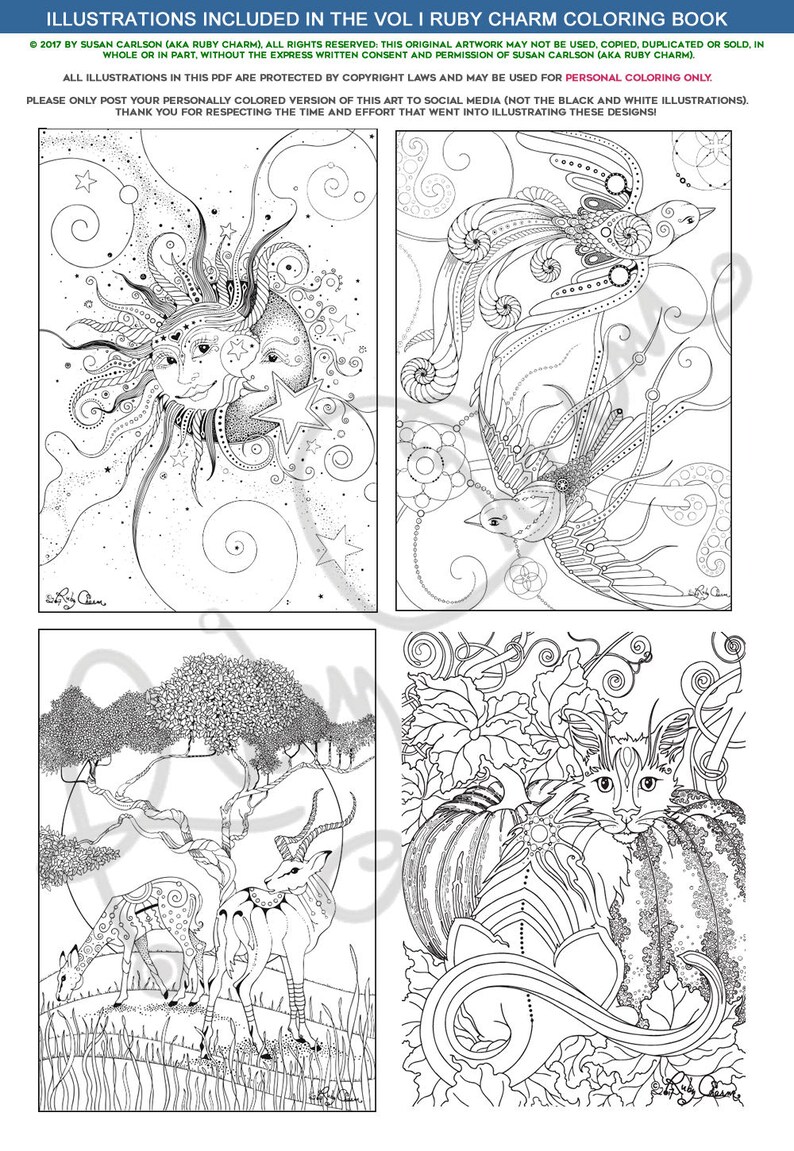 Downloadable Printable PDF COLORING BOOK: Ruby Charm 25 artful | Etsy