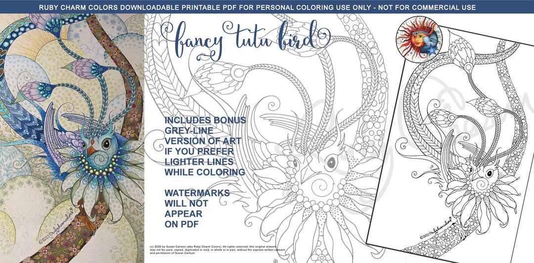Tui Colouring In Tutu Bird: Downloadable, Printable PDF by Ruby Charm Colors, Coloring ...