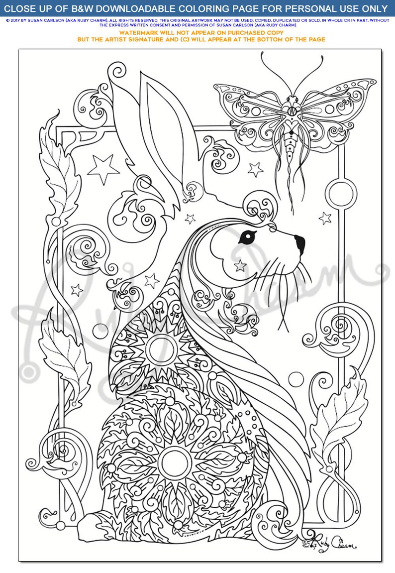 Download RABBIT download and print Adult Coloring page Ruby Charm ...