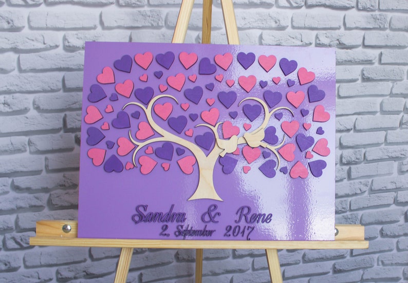 3D Wedding guest book alternative Wedding sign book Purple wedding guest book Wedding guest book tree personalized guest book custom color