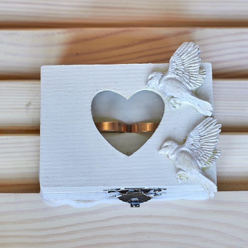 Wedding ring box Rustic wedding bearer box White wedding ring box Love beards Ring bearer box Engagement white ring box Wooden ring box