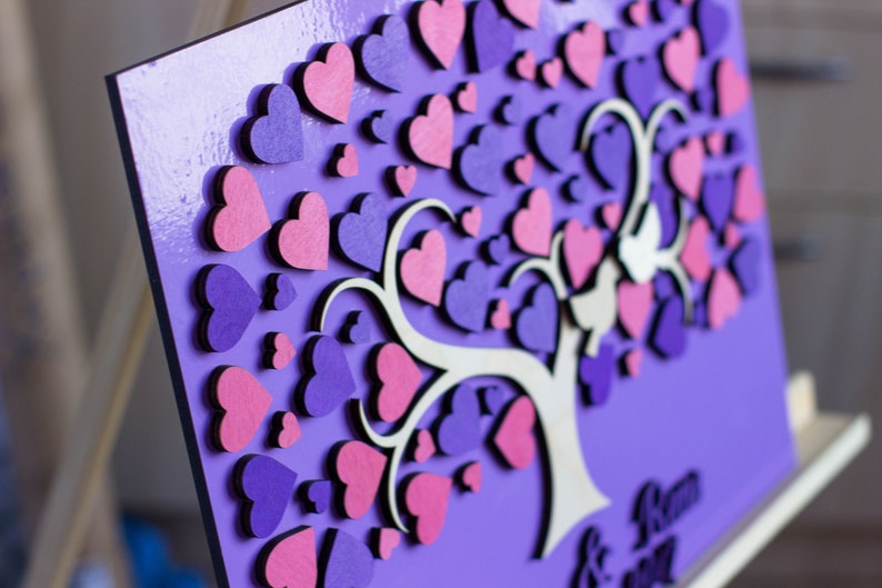 3D Wedding guest book alternative Wedding sign book Purple wedding guest book Wedding guest book tree personalized guest book custom color