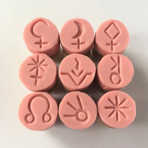Regular Lunar Nodes, Planets Set of 9 Hand-Carved Mini Heavenly Bodies Rubber Stamps Asteroids Comets