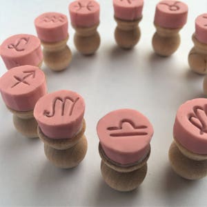 Mini Astrology Rubber Stamps, Hand-Carved Set of 12, Inverse