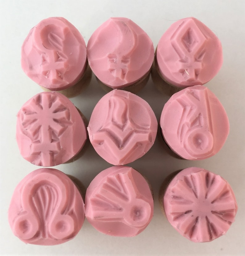 Regular Lunar Nodes, Planets Set of 9 Hand-Carved Mini Heavenly Bodies Rubber Stamps Asteroids Comets