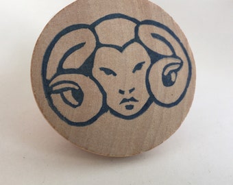 Aries Ram hand-carved rubber stamp 2”