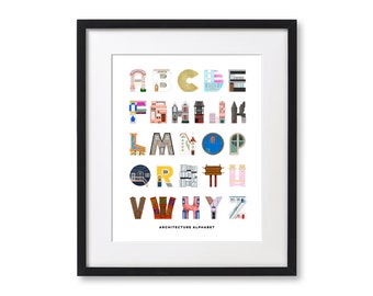 Architecture Alphabet Poster - Illustrated Print - Wall Art