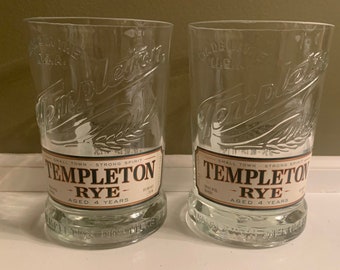 Templeton 4 Year Rye Original Whiskey cut bottle drinking glasses, set of two