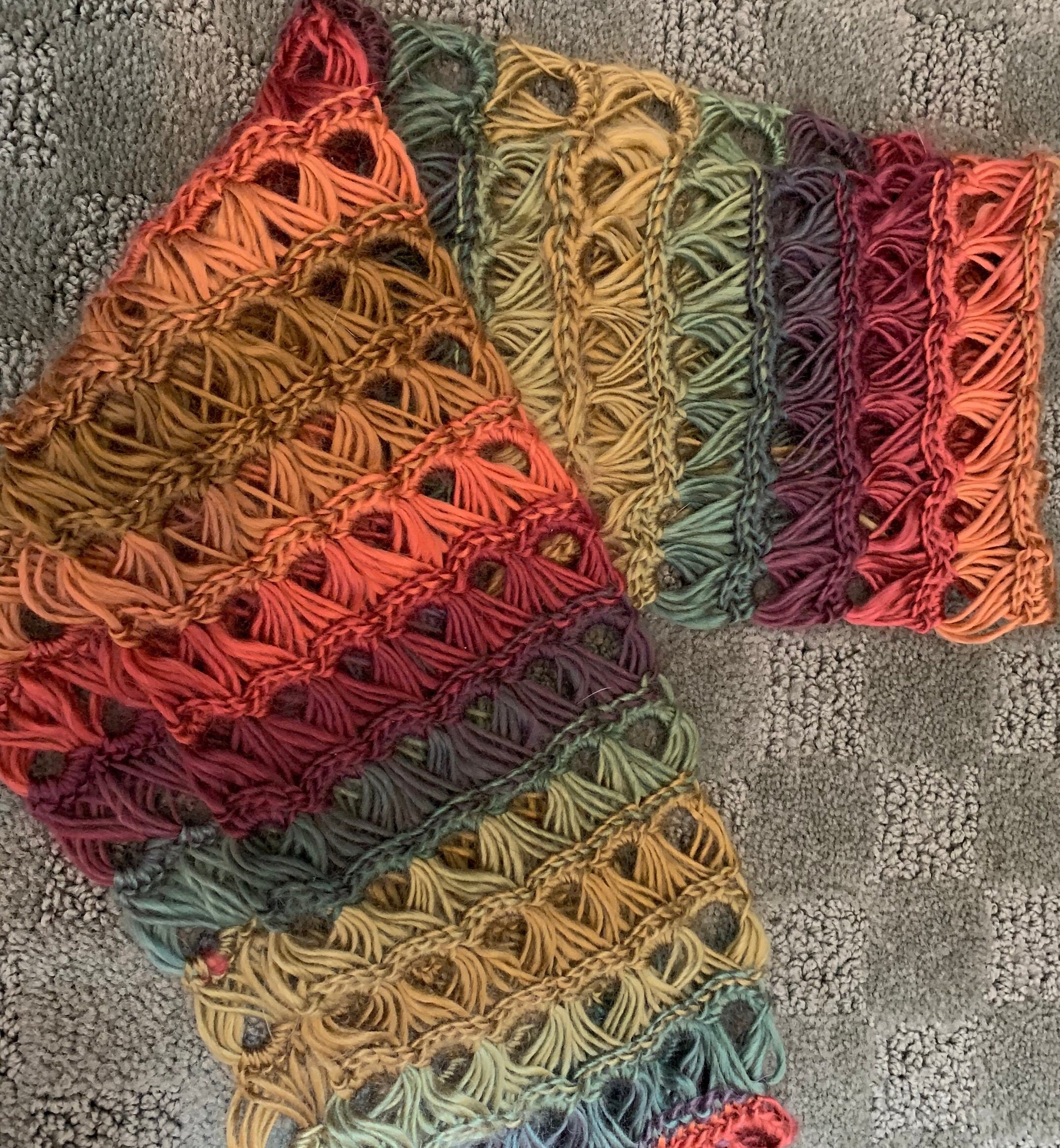 Crocheted Broomstick Lace Infinity Scarf, Accessory, Browns, Pinks or