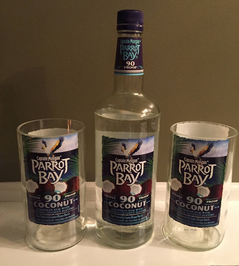 Captain Parrot Bay Coconut Rum Cut Bottle Drinking Etsy