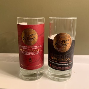 Copper & Kings Brandy cut bottle drinking glasses, set of two tumblers, Handpicked private cask and Apple