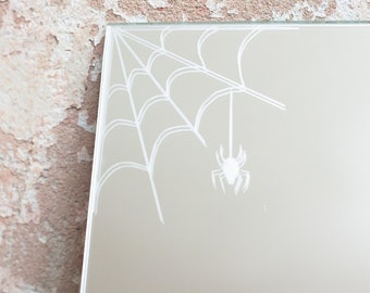 Etched spider mirror 30 x 30 cm and 15 x 15 cm. Gothic home decor, oddities home decor, unique home decor goth, spooky home decor