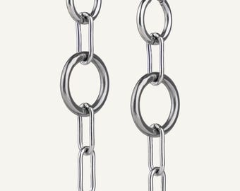Stainless Steel Hoop Earrings with Hanging Chain – Handmade Alt Jewelry from Berlin