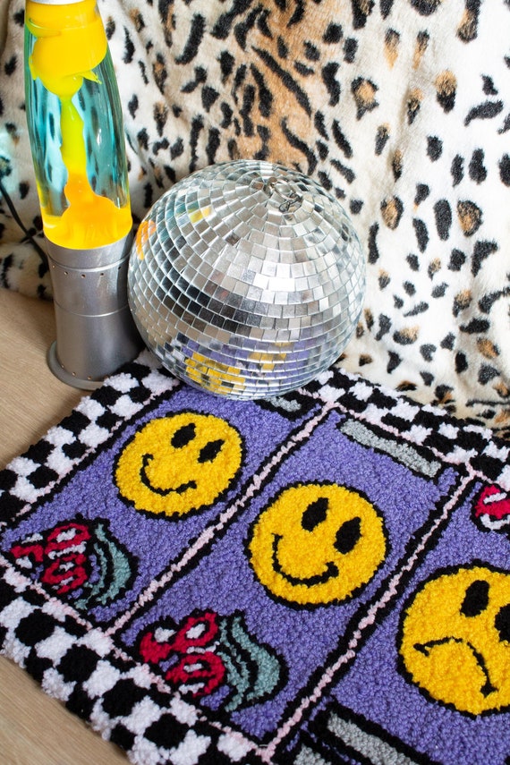 Small hand punch needle rug | Slot machine | smileys | checkerboard | Handmade