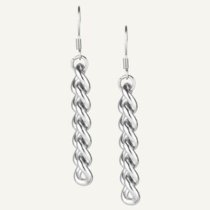 Handmade Stainless Steel Hook Earring with Hanging Chain – Alternative Minimalist Industrial Jewelry from Berlin