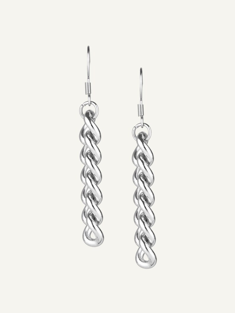 Handmade Stainless Steel Hook Earring with Hanging Chain – Alternative Minimalist Industrial Jewelry from Berlin