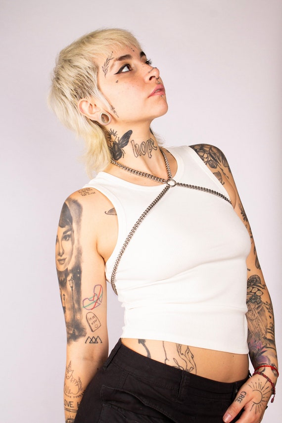 Harness stainless steel minimalistic chest harness, Nickel free, hypoallergenic, hardware alternative jewelry, party, club, body chain, punk