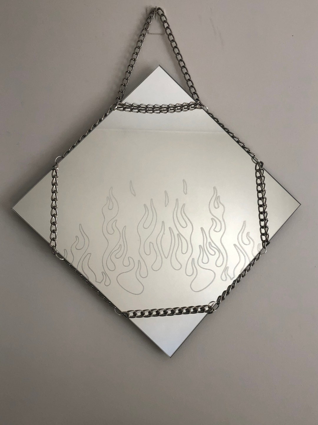 Etched Flames Mirror 30 X 30 Cm and 15 X 15 Cm. Grunge Aesthetic, Wall
