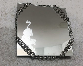 Etched panther mirror 30 x 30 cm and 15 x 15 cm. Home decor, mirror art, unique home decor, grunge aesthetic, nineties aesthetic