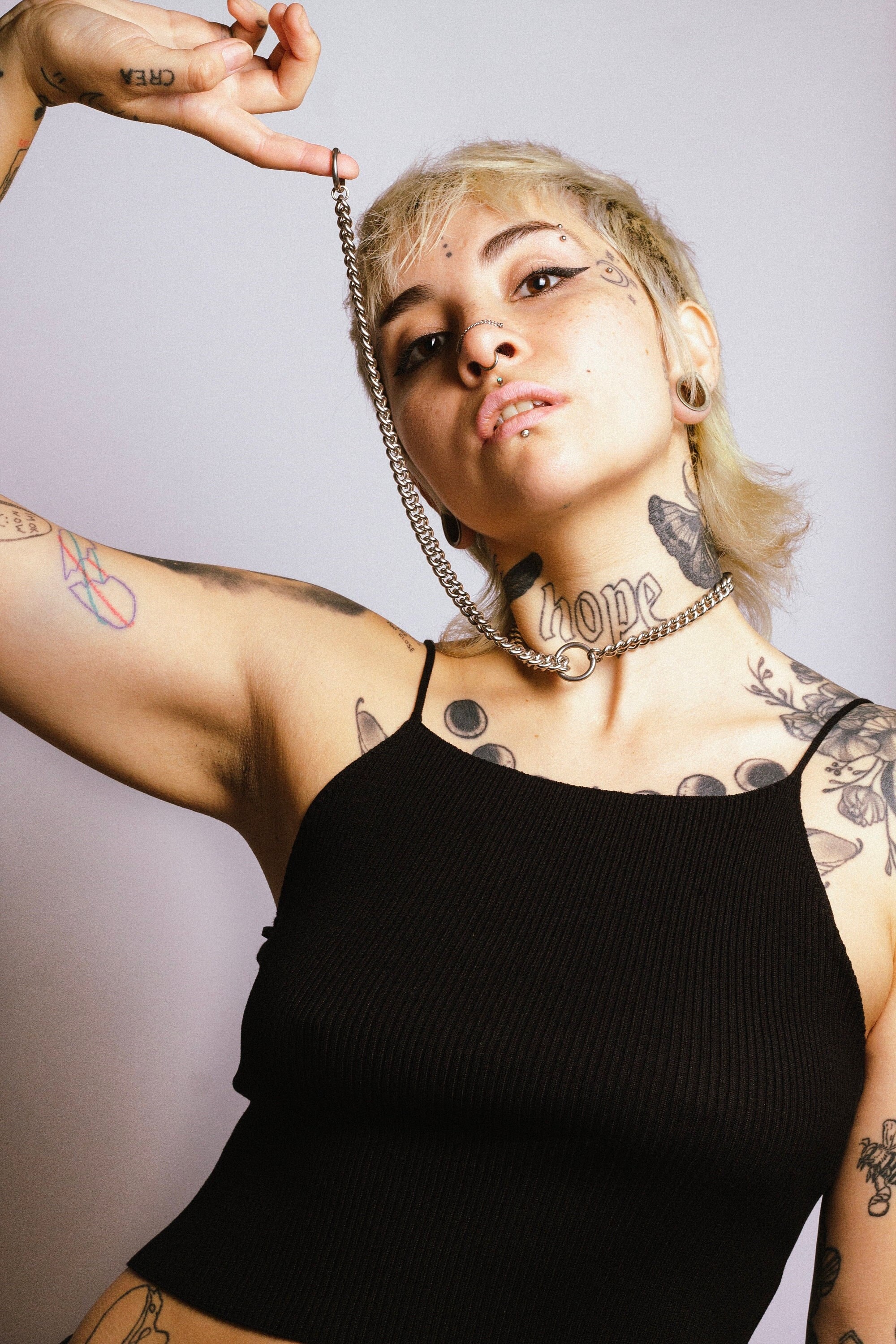 Sliding O-ring choke necklace, stainless steel chain, Industrial jewelry, Nickel free, alternative, grunge, punk, rave, techno, hardware