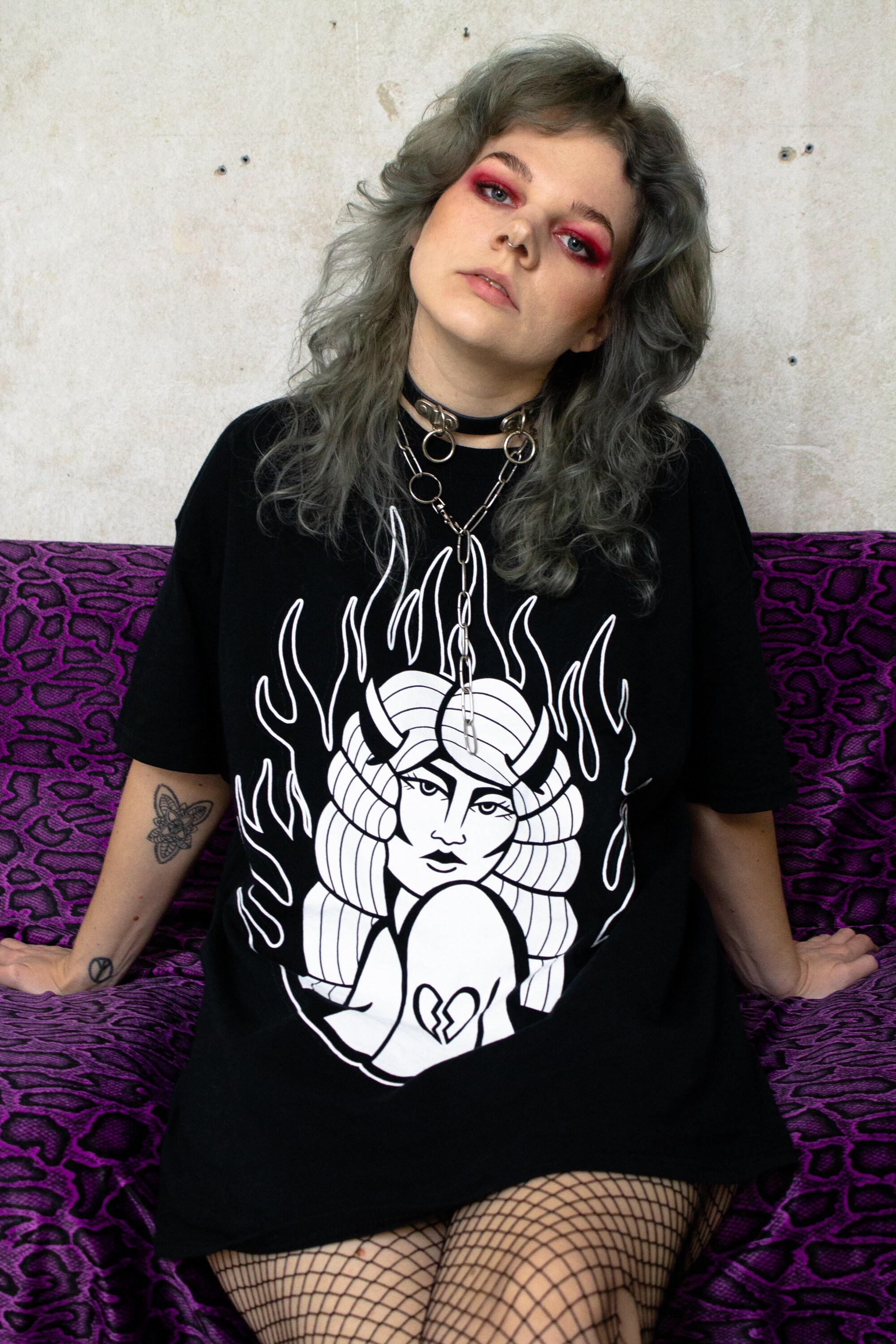 HYSTERIC GLAMOUR Devil Girl Logo Black XL T Shirt Short