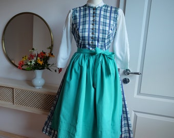 Vintage Dirndl Hochgeschlossen Blau-Grünes Karo Gr. 38/ 40 2-tlg.