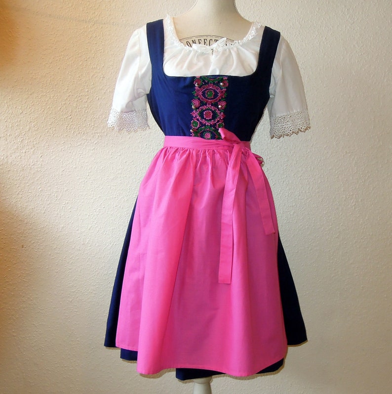 Vintage Dirndl Blue Pink 2-PCs. GR 40/42 image 1